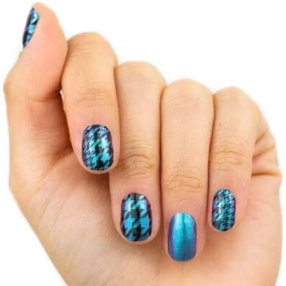 Color Street Suit Yourself Teal Black Houndstooth Nail Polish Strips FDS574 NEW